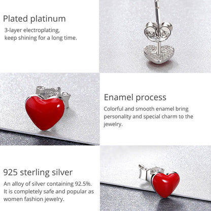 Retro style European and American popular S925 sterling silver red heart-shaped women's earrings