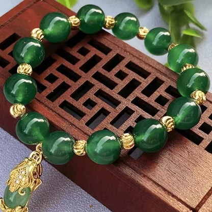 Genuine Natural Green Jade Lucky Pixiu Pendant Bracelet Women Fine Jewelry Chrysoprase Bangle Accessories Girlfriend Mom Gifts