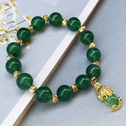 Genuine Natural Green Jade Lucky Pixiu Pendant Bracelet Women Fine Jewelry Chrysoprase Bangle Accessories Girlfriend Mom Gifts