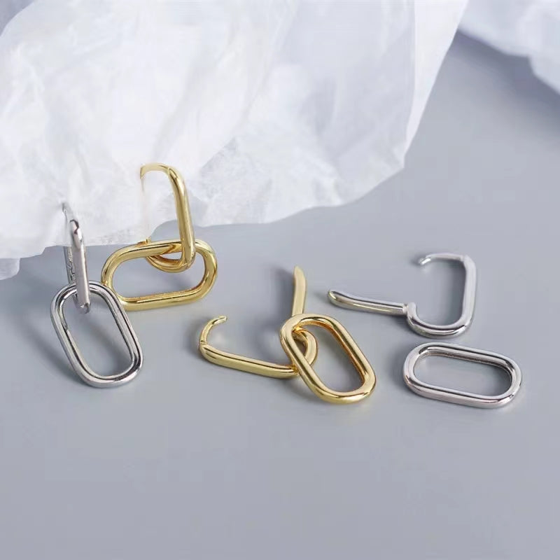 s925 sterling silver geometric oval earrings for women simple niche design gold high-end earrings ins trendy cold style