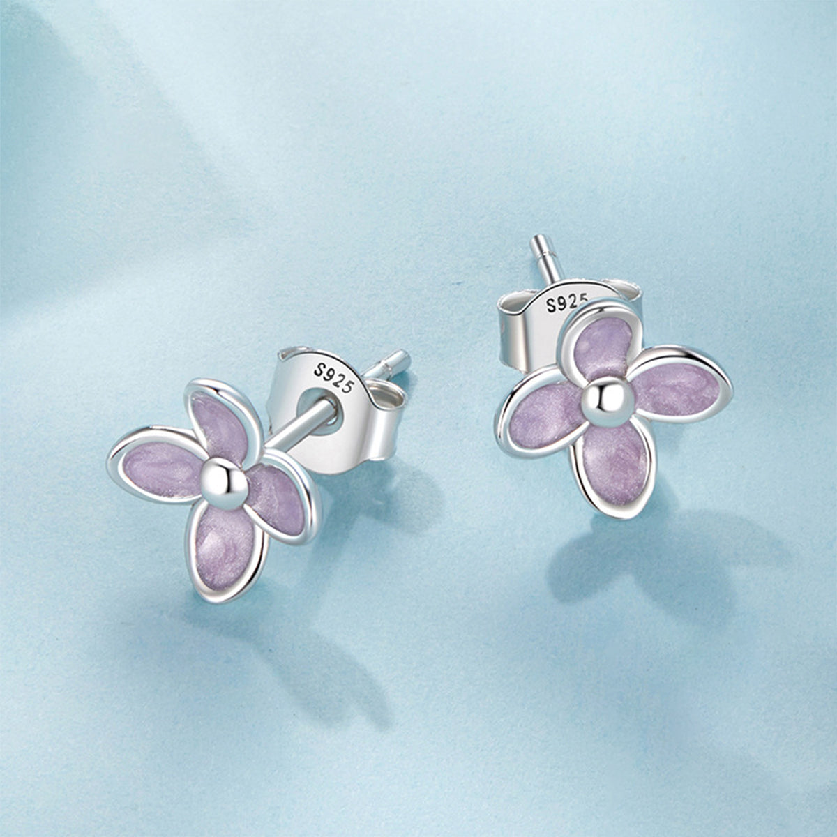 Purple lilac flower earrings 925 sterling silver four-leaf clover women's high-end temperament simple versatile earrings exquisite small earrings