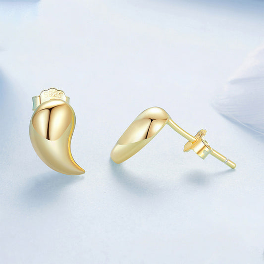 Mini gold and silver two-color comma earrings S925 sterling silver women's earrings Exquisite high-end versatile water drop small earrings