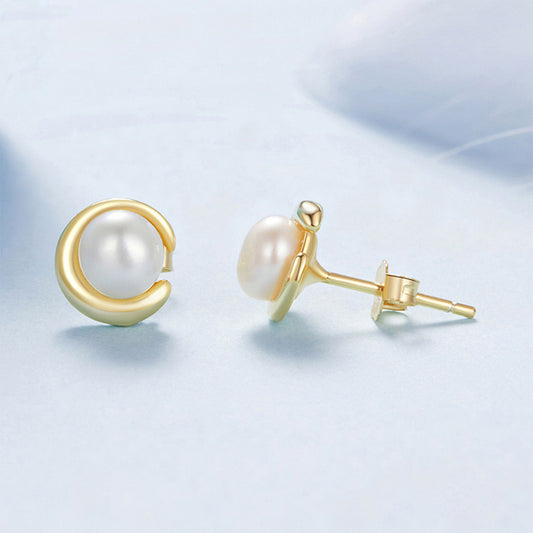 s925 sterling silver light luxury exquisite pearl geometric shaped earrings girls earrings