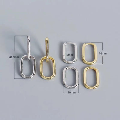 s925 sterling silver geometric oval earrings for women simple niche design gold high-end earrings ins trendy cold style