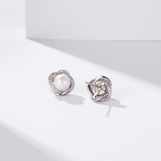 Four-leaf clover earrings for women transfer sterling silver earrings light luxury niche design high-end pearl earrings