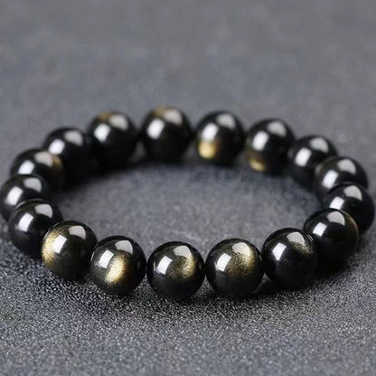 Black Gold Color Obsidian Beaded Stretch Bracelets 6-12mm Natural Stone Beads Bracelet Bangles Women Men Charm Energy Jewelry