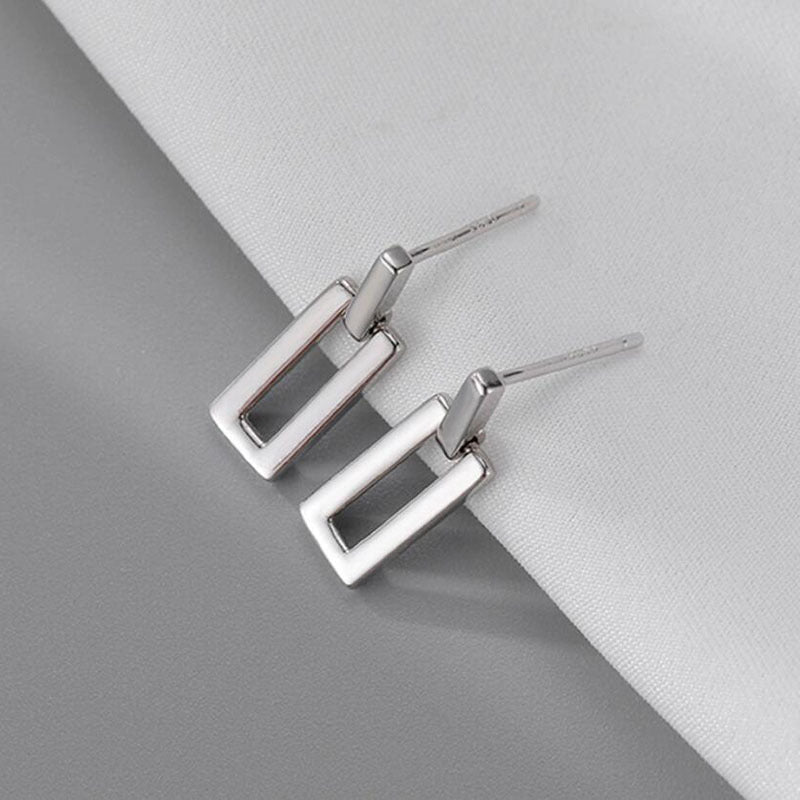 Silver needle small geometric square earrings metal style simple niche cold style earrings earrings minimalist personality earrings