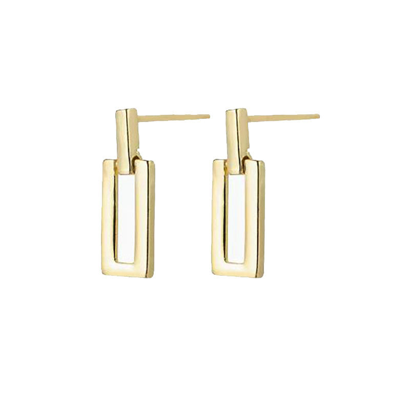 Silver needle small geometric square earrings metal style simple niche cold style earrings earrings minimalist personality earrings