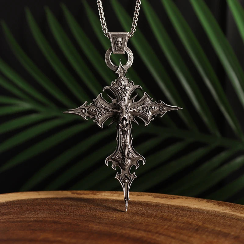 Vintage Gothic Cross Skull Pendant Necklace for Men Fashion Party Trend Punk Jewelry Halloween Gifts