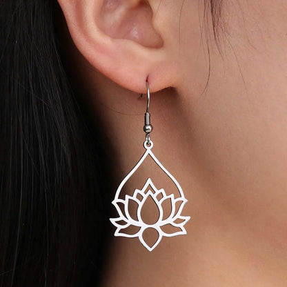 My Shape Hollow Lotus Drop Earrings for Women Stainless Steel Flower Dangle Earring Yoga Buddhism Jewelry Gifts Amulet