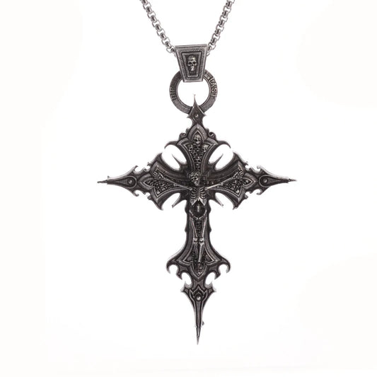 Vintage Gothic Cross Skull Pendant Necklace for Men Fashion Party Trend Punk Jewelry Halloween Gifts