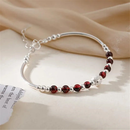 925 Sterling Silver Red Crystal Round Bead Charm Bracelets For Women Valentines Gift Wedding Party Jewelry Gift Pulseira Jlfjda