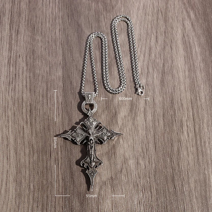 Vintage Gothic Cross Skull Pendant Necklace for Men Fashion Party Trend Punk Jewelry Halloween Gifts