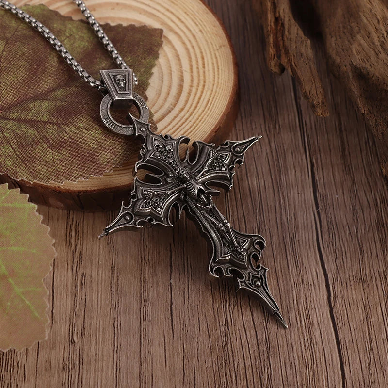 Vintage Gothic Cross Skull Pendant Necklace for Men Fashion Party Trend Punk Jewelry Halloween Gifts