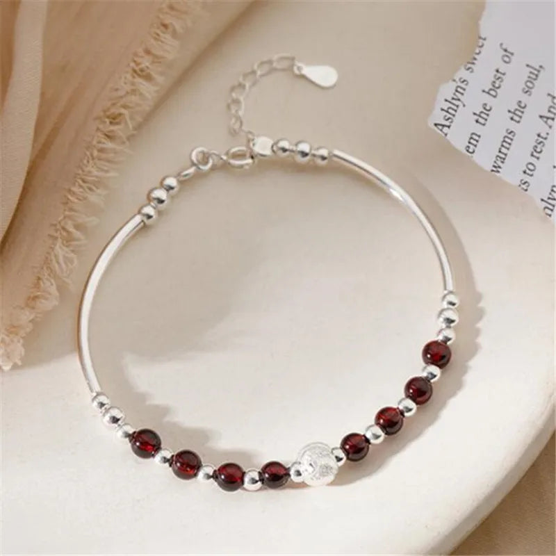 925 Sterling Silver Red Crystal Round Bead Charm Bracelets For Women Valentines Gift Wedding Party Jewelry Gift Pulseira Jlfjda