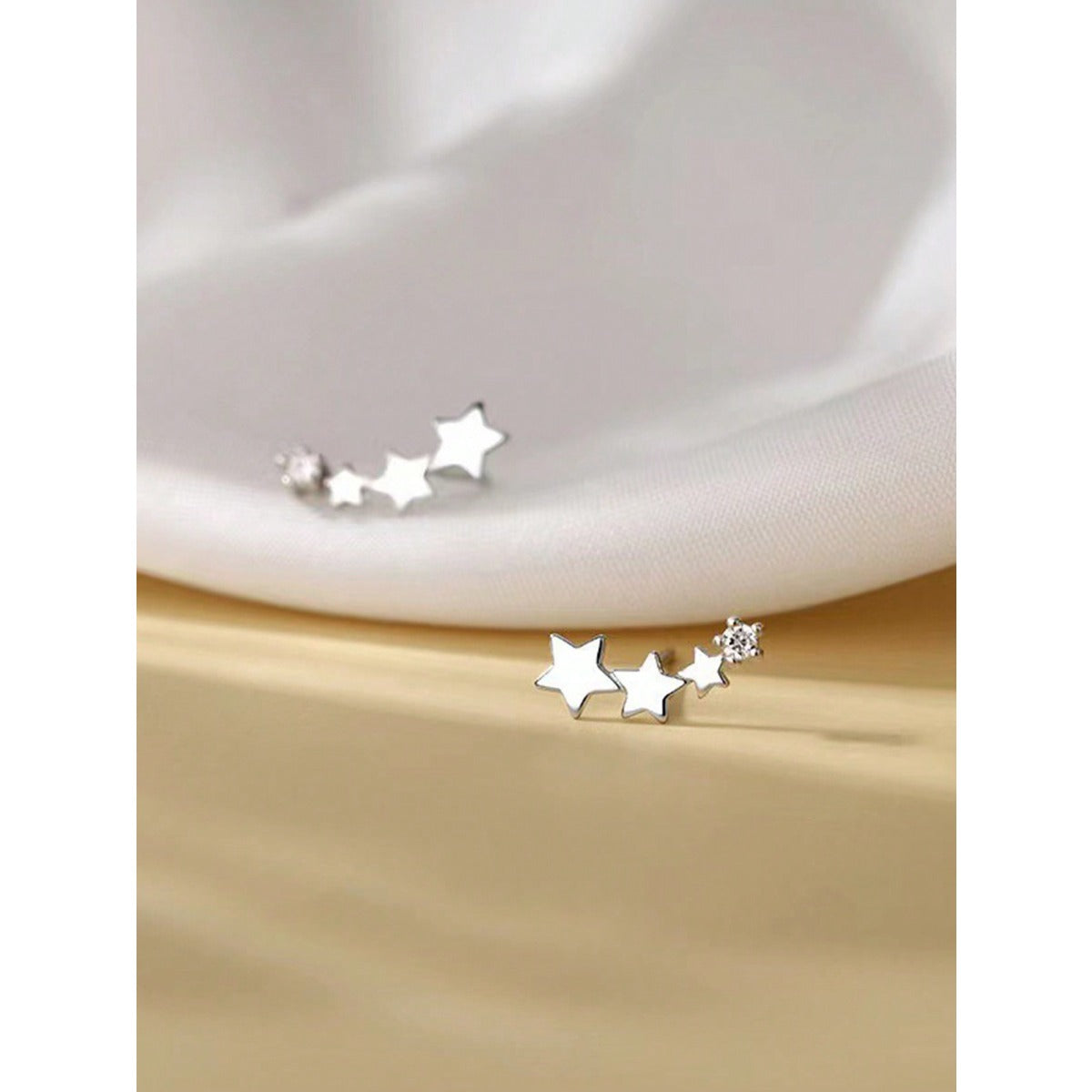 LEIDAI Cute Star Ear Cuff Wrap Earrings for Women Girls Silver CZ Ears Crawler Studs