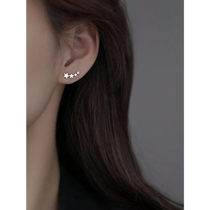 LEIDAI Cute Star Ear Cuff Wrap Earrings for Women Girls Silver CZ Ears Crawler Studs