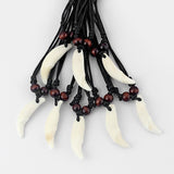 1pcs Real Wolf Teeth Yak Bone Wood beads Tooth Amulet Charm Pendant Necklace Wax Cord 17-33'' - LEIDAI