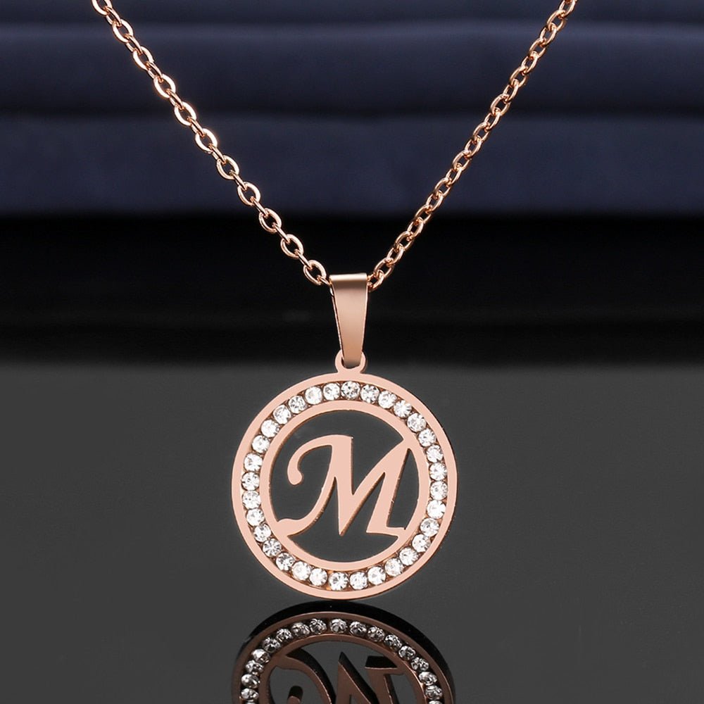 316L Stainless Steel 26 letters A-Z Necklace NEW Crystal Rhinestone Necklaces For Women Wedding Valentine&#39;s Day Gifts - LEIDAI