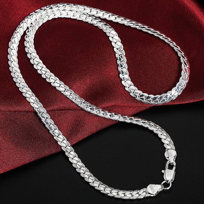 925 Sterling Silver 6mm Side Chain 16/18/20/22/24 Inch Necklace For Woman Men Fashion Wedding Engagement Jewelry Gift - LEIDAI