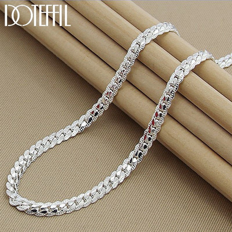 925 Sterling Silver 6mm Side Chain 16/18/20/22/24 Inch Necklace For Woman Men Fashion Wedding Engagement Jewelry Gift - LEIDAI
