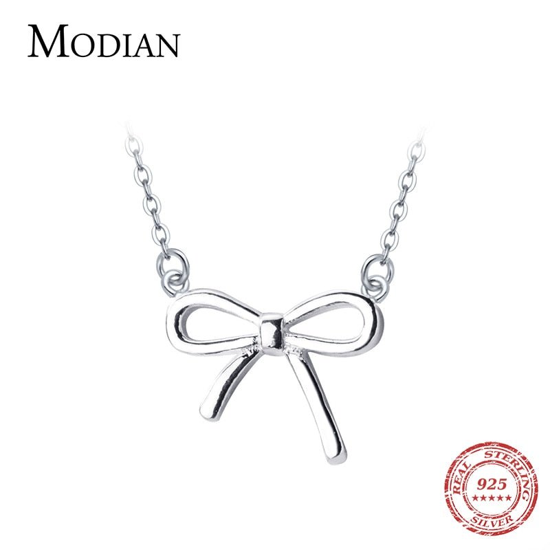 Authentic 925 Sterling Silver Elegant Bowknot Necklace Pendant for Women Fashion Fine Statement Jewelry Gifts Bijoux - LEIDAI