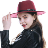 Black Red Fedora Hats For Women Imitation Wool Fedoras Panama Felt Hat Winter Men Jazz Hats Trilby Chapeau Femme Caps - LEIDAI