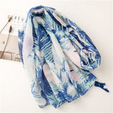 Blue big banana leaf tropical plant handmade fringed scarf shawl - LEIDAI