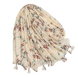 Elegant fringed silk scarf summer sunscreen shawl New Korean print scarf - LEIDAI