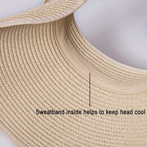 LEIDAI Women's UPF 50+ Wide Brim Roll-up Straw Sun Hat Sun Visor (1#) - LEIDAI