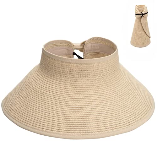 Women Wide Brim Straw Panama Roll Up Hat Belt Buckle Fedora Beach