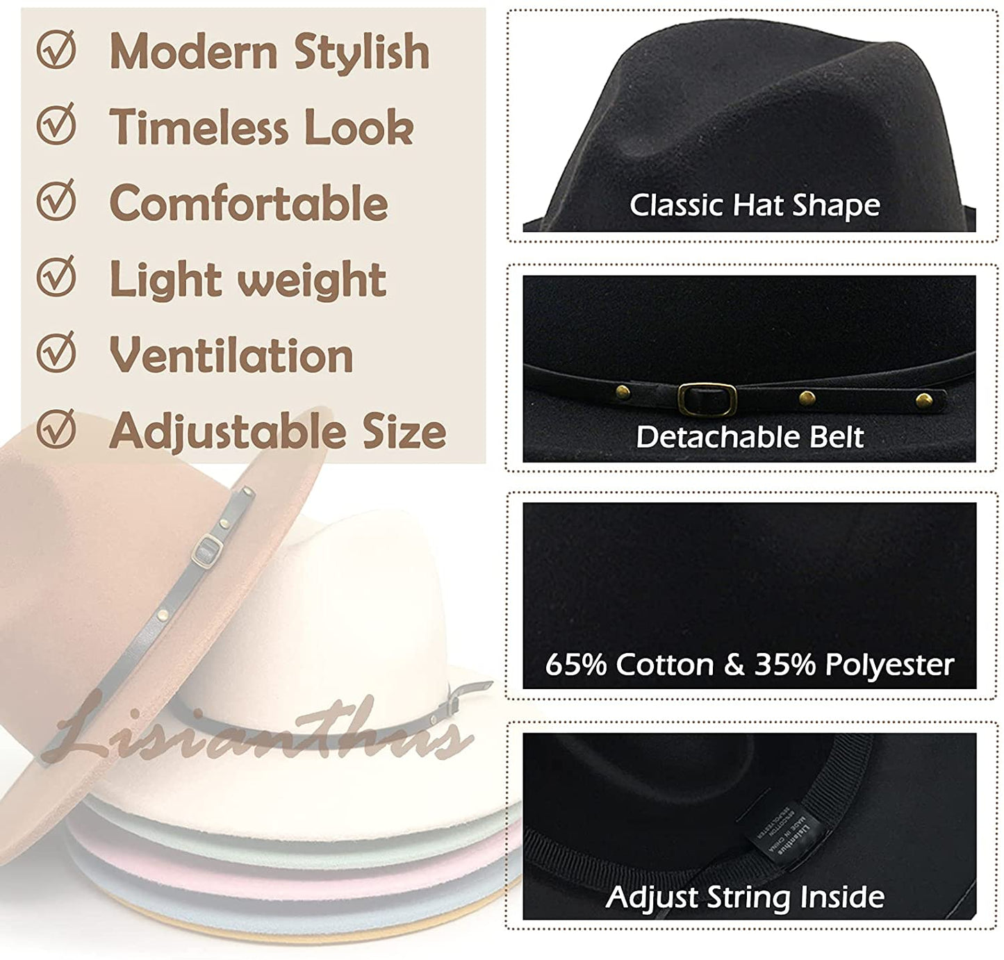 Lisianthus Women Belt Buckle Fedora Hat - LEIDAI