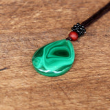 Malachite Water Drop Pendant Necklace Natural Stone Yoga Macrame Energy Necklace Women Men Fashion Jewelry Accessories - LEIDAI