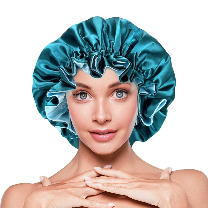 New Solid Women Satin Bonnet Fashion Stain Silky Big Bonnet for Lady Sleep Cap Headwrap Hat Hair Wrap Accessories Wholesale - LEIDAI