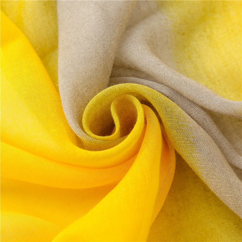 Plain yellow gradient handmade fringed gauze shawl scarf - LEIDAI