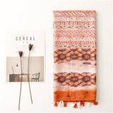 Retro ethnic scarf orange geometric print fringed scarf shawl - LEIDAI