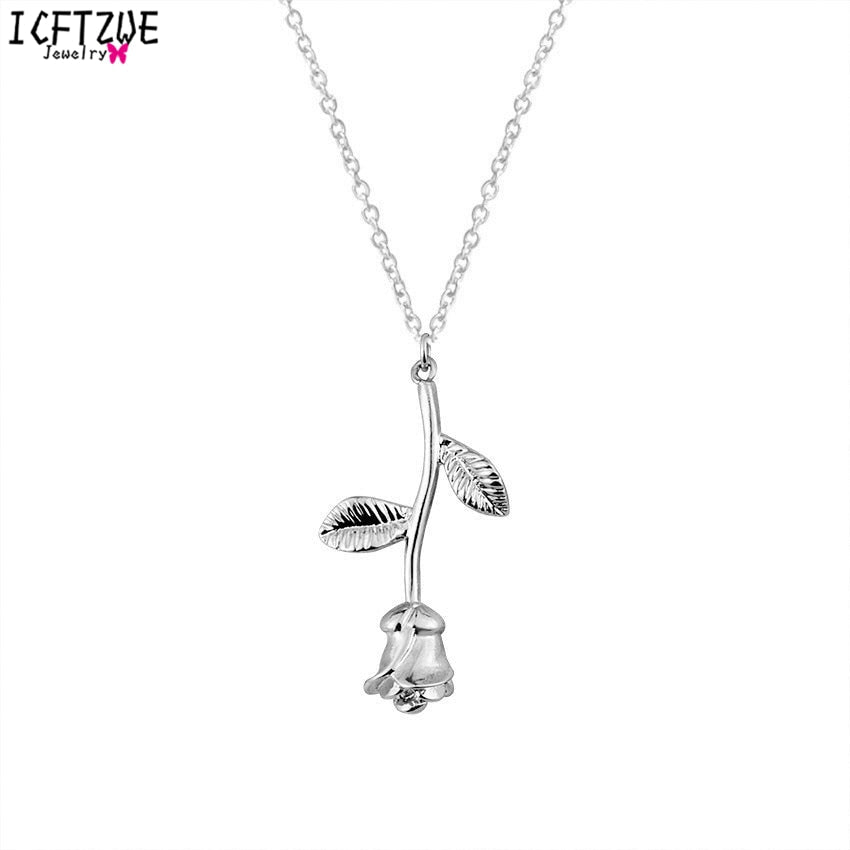 Rose Flower Pendant Necklaces For Women Stainless Steel 3 Colors Vintage Boho Necklace Glamour 2021 Fashion Valentine Jewerly - LEIDAI