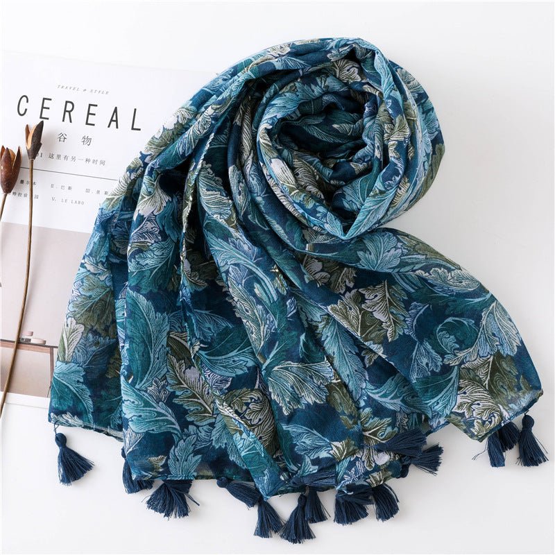 Scarf for Women Lightweight Floral Flower Paisley Print Summer Fall Long Cotton Touch Shawl Wrap Scarves - LEIDAI