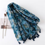 Scarf for Women Lightweight Floral Flower Paisley Print Summer Fall Long Cotton Touch Shawl Wrap Scarves - LEIDAI