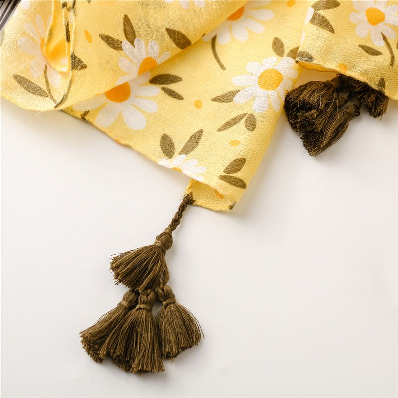 Scarfs for Women Lightweight Floral Birds Print Cotton Scarves and Wraps for Holiday - LEIDAI