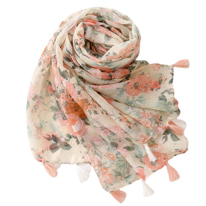 Simple and fresh apricot color big flower scarf, handmade scarf shawl - LEIDAI