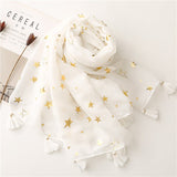 Solid white bronzing five-pointed star tassel scarf shawl scarf - LEIDAI