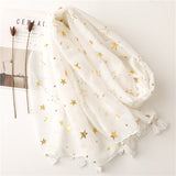 Solid white bronzing five-pointed star tassel scarf shawl scarf - LEIDAI