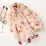 Spring and summer cotton and linen scarf, pink flower pattern travel beach towel shawl - LEIDAI