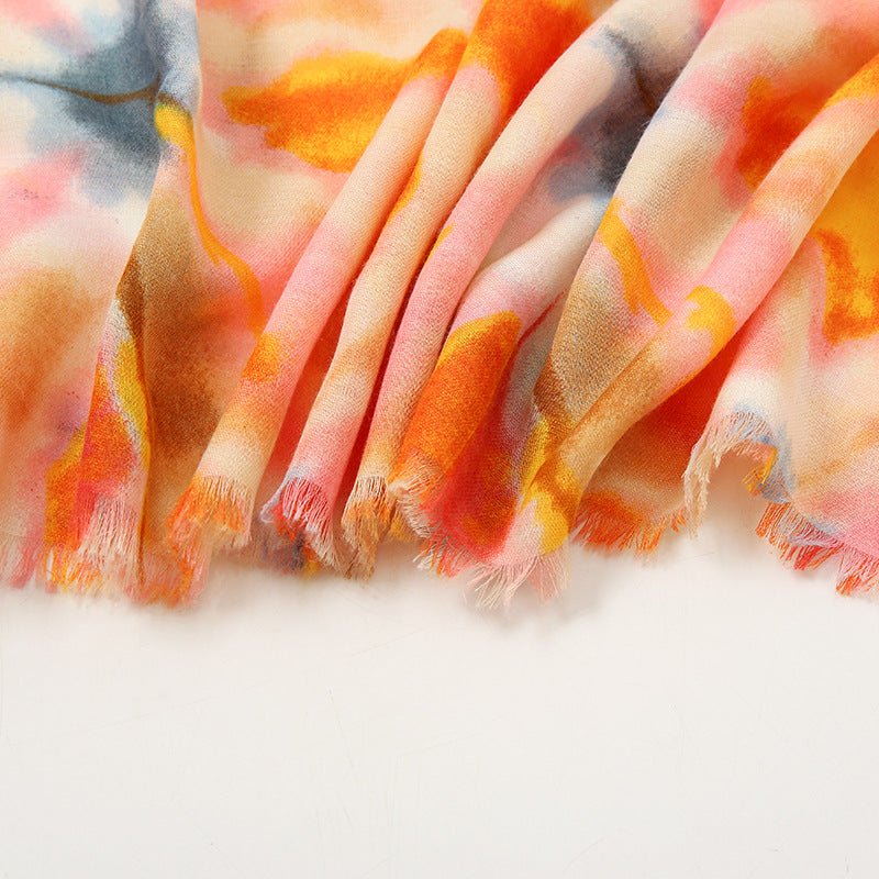 Tie Dye Print Scarf Gradient Soft Travel Shawl - LEIDAI