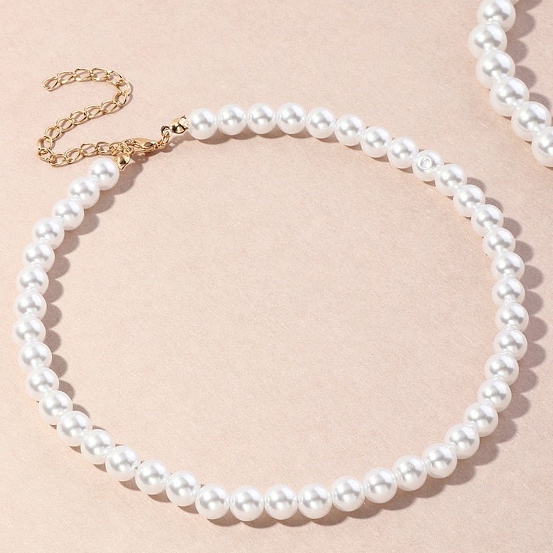 Vintage Style Simple 6MM Pearl Chain Choker Necklace For Women Wedding Love Shell Pendant Necklace Fashion Jewelry Wholesale - LEIDAI