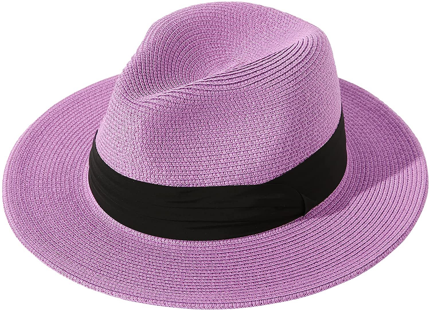 Women Wide Brim Straw Panama Roll up Hat Belt Buckle Fedora Beach Sun Hat UPF50+ - LEIDAI