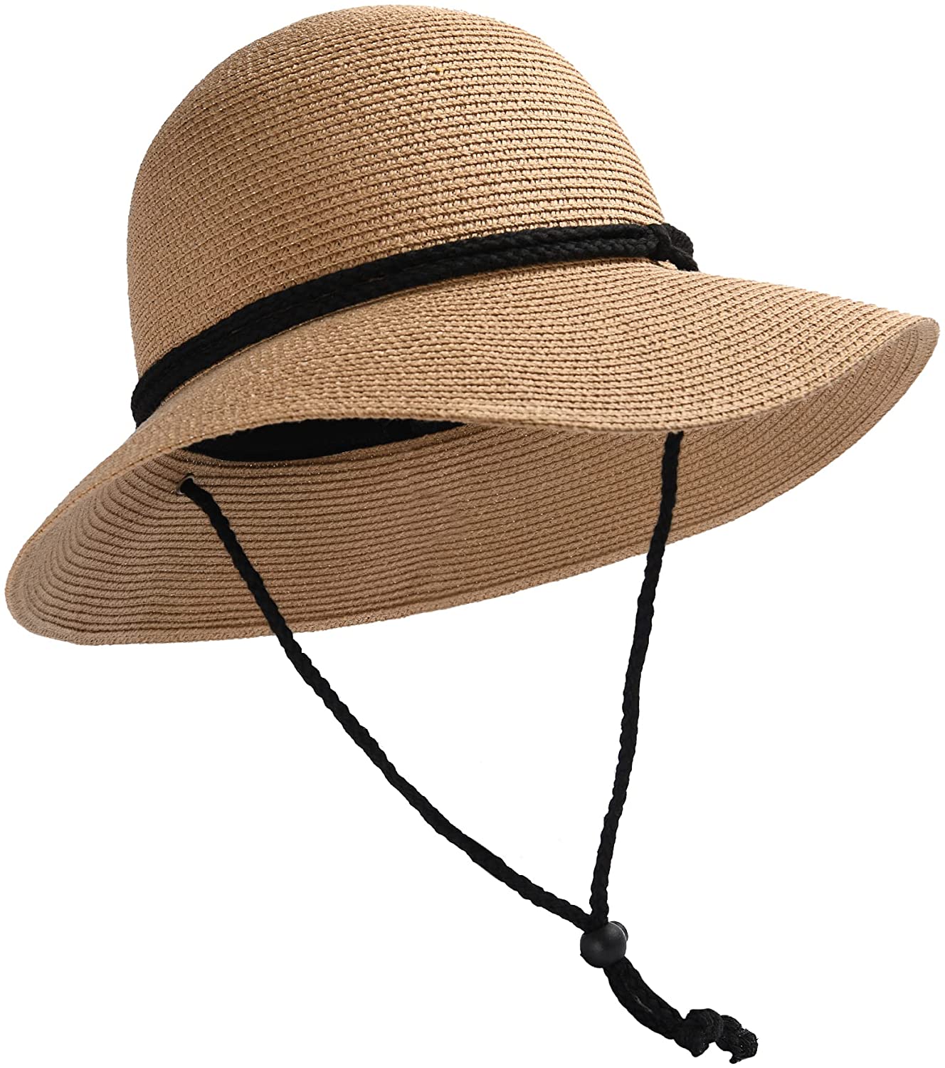 Womens Wide Brim Sun Hat with Wind Lanyard UPF Summer Straw Sun Hats for Women - LEIDAI